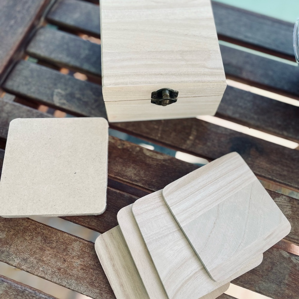 Wooden Coaster Set with Storage Box